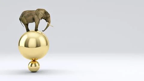 Elephant and ball. 3D rendering Stock Illustration