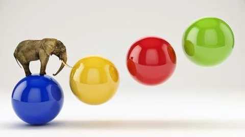 Elephant and ball. 3D rendering Stock Illustration