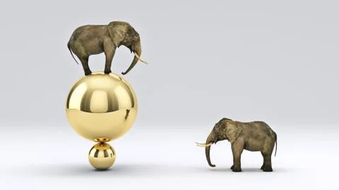 Elephant and ball. 3D rendering Stock Illustration