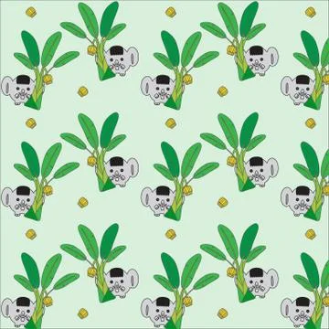 Elephant and banana tree pattern vector illustration Illustrazione stock