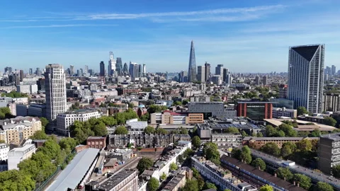 Elephant and Castle Rail Lines and London Skyline Stock Footage 346251186
