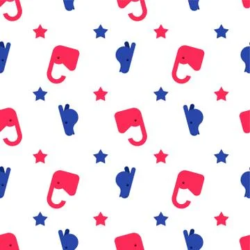 Elephant and Donkey pattern seamless. Democrat and Republican background. Pol 스톡 일러스트
