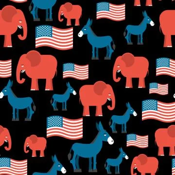 Elephant and Donkey seamless pattern. Symbols of Democrats and Republicans. T Stock Illustration
