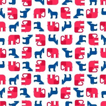Elephant and Donkey USA pattern seamless. Republican and Democrat party Ameri Stock Illustration