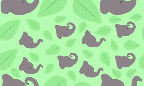 Elephant and Leaves Seamless Pattern Stock Illustration