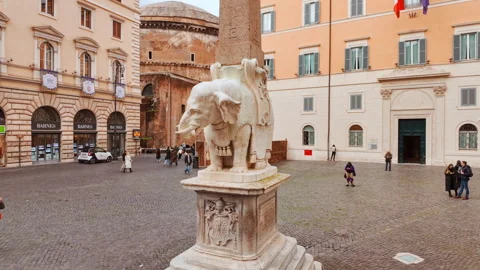 Elephant and Obelisk, Piazza della Minerva, Rome, Italy Stock Footage 341527977