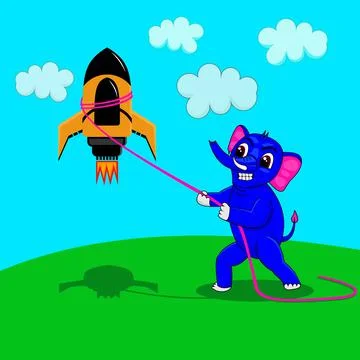 Elephant and rocket Ilustration Vector Stock Illustration