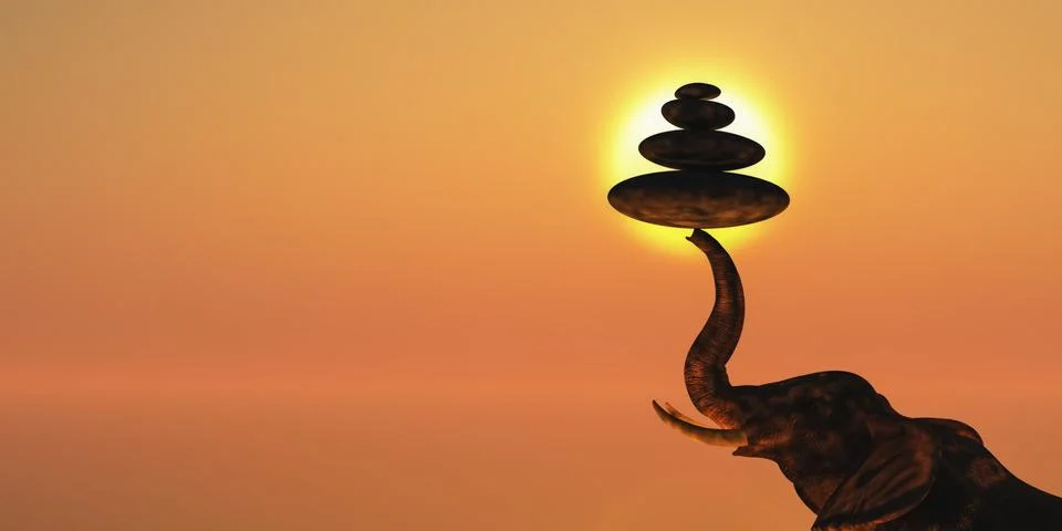Elephant and sunset Stock Illustration