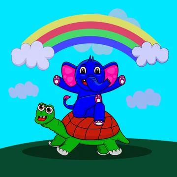 Elephant and turtle Ilustration Vector Stock Illustration