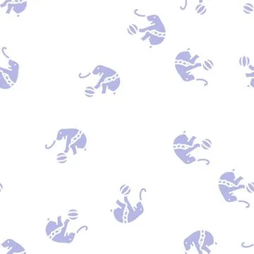 Elephant balancing on ball glyph vector seamless pattern Stockillustratie