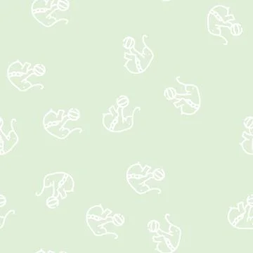 Elephant balancing on ball line vector seamless pattern Stock Illustration