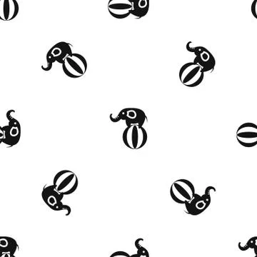 Elephant balancing on a ball pattern seamless black Stock Illustration