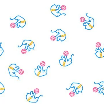 Elephant balancing on ball vector seamless pattern 스톡 일러스트