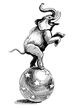 Elephant on a ball Stock Illustration