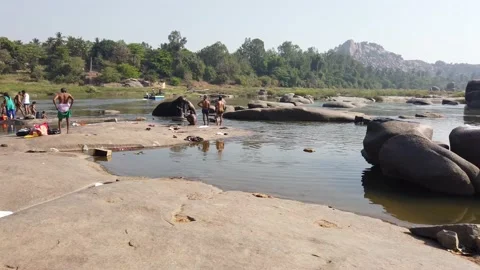 Elephant bathing at Tungabhadra River Stock Footage 148983853