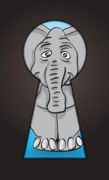 Elephant behind a keyhole Stock Illustration