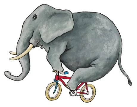 Elephant on a bicycle Ilustración de archivo