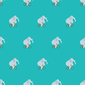 Elephant on bicycle pattern seamless. animal is riding bicycle background. Ba Stock Illustration