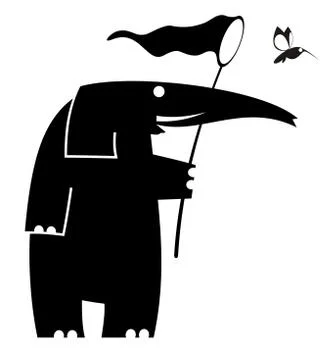 Elephant, bird, butterfly net isolated Stock Illustration