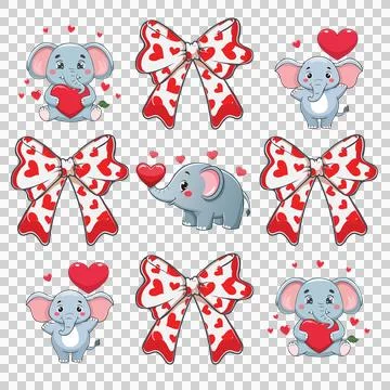 Elephant Bow And Heart Pattern elephants hearts bows holding Stock Illustration