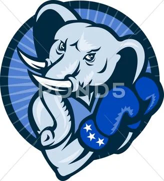 Elephant with boxing gloves democrat mascot Stock Illustration