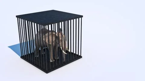 Elephant in cage. 3d rendering Stock Illustration