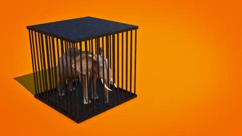 Elephant in cage. 3d rendering Stock Illustration