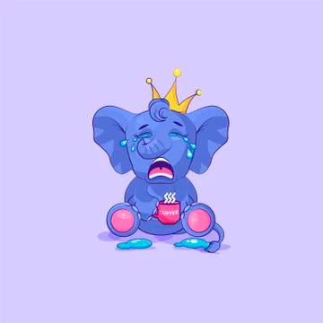 Elephant calf crying sticker emoticon Stock Illustration