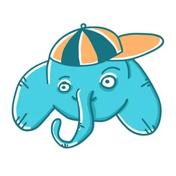 Elephant with cap in cartoon flat style Stock Illustration