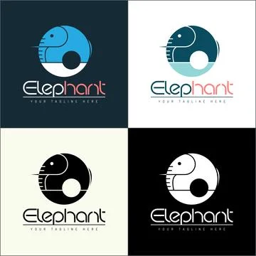Elephant circle shape logo set silhouette template design Stock Illustration