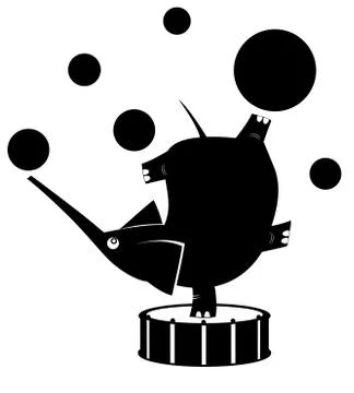 Elephant circus actor, juggler, acrobat, silhouette isolated illustration Stock Illustration