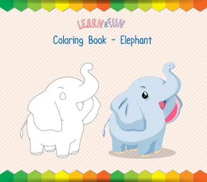 Elephant coloring book educational game Stock Illustration