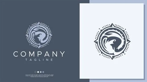 Elephant compass logo design template. Adventure alephant logo vector. Stock Illustration