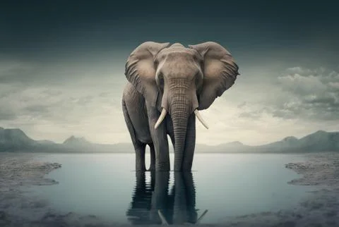 Elephant with copy space background. World wildlife day concept. Stock Illustration