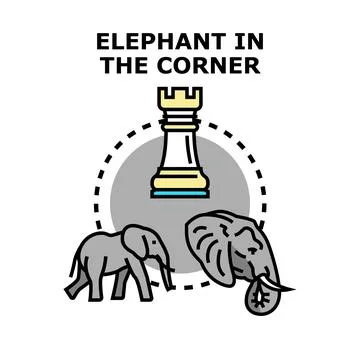 Elephant in the corner concept on white background Stock Illustration