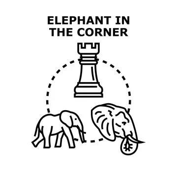 Elephant in the corner concept on white background Stock Illustration