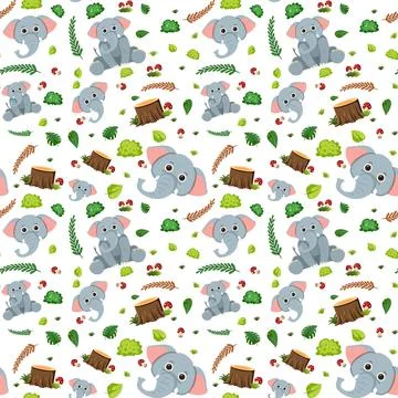 Elephant cute animal seamless pattern Stock Illustration