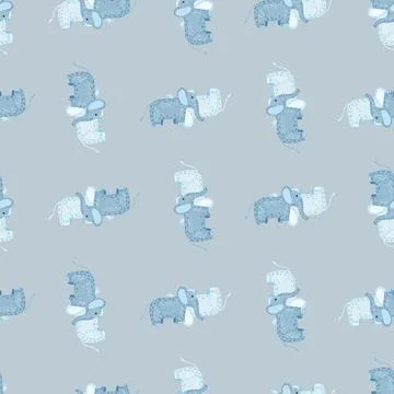 Elephant cute seamless pattern. Background with kids toy. Stock Illustration
