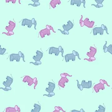 Elephant cute seamless pattern. Background with kids toy. Stock Illustration