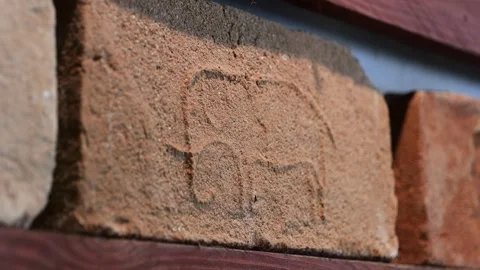 Elephant drawing on patterned bricks Stock Footage 309264567