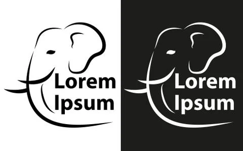 Elephant element logo, curves line style, sketch. Isolated on white background Illustrazione stock