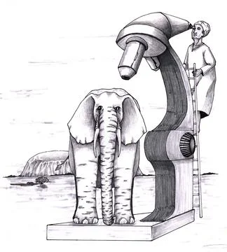 Elephant Examined Under Huge Microscope Outside in the Day Stock Illustration