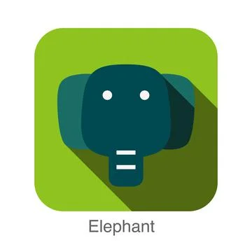 Elephant face flat icon design. Animal icons series. Stock Illustration