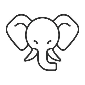 Elephant face, icon in line design. elephant, animal, wild, mammal, trunk Illustration