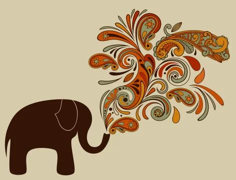 Elephant with floral pattern coming from his trunk Illustrazione stock