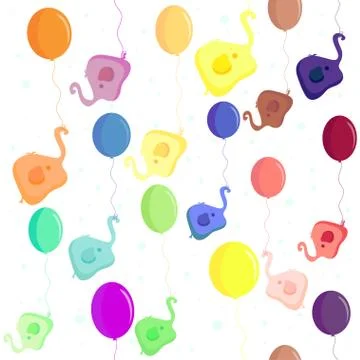 Elephant flying in a balloon Stock Illustration