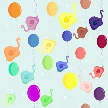 Elephant flying in a balloon Stock Illustration