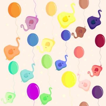 Elephant flying in a balloon Stock Illustration