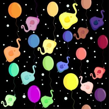 Elephant flying in a balloon Stock Illustration