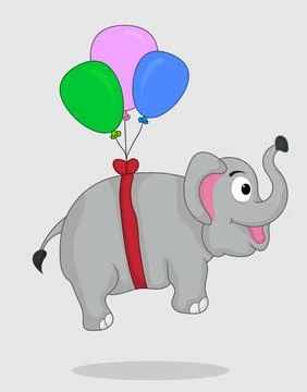 Elephant flying with balloon Stock Illustration